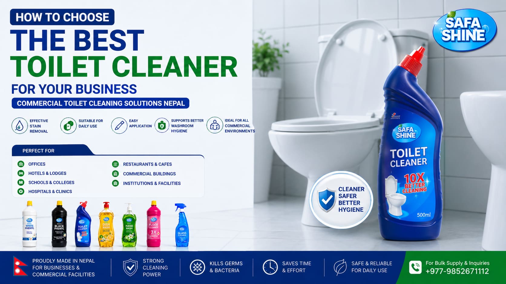 Best Toilet Cleaner for Businesses, Hotels & Offices in Birtamode| Safa Shine, Birtamode